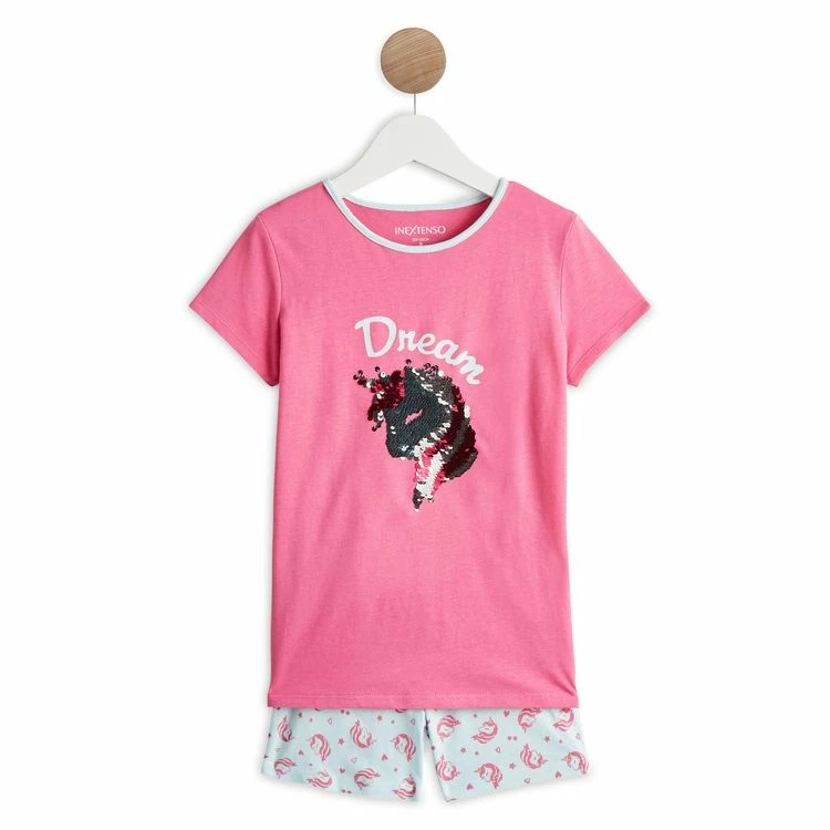 Promo 🥰 IN EXTENSO Pyjashort Licorne à Sequins Fille 🔥 3 Promo 🥰 IN EXTENSO Pyjashort Licorne à Sequins Fille 🔥
