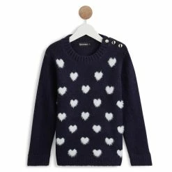 Grosses soldes 🎉 IN EXTENSO Pull Mousseux à Rayures Coeurs Fille 👏