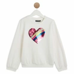 Acheter 🎉 IN EXTENSO Sweat Manches Longues Col Rond Coeur à Sequins Fille 🔥