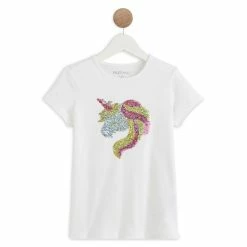 Vente flash 👏 IN EXTENSO T-shirt Manches Courtes Licorne à Sequins Réversibles Fille 🌟