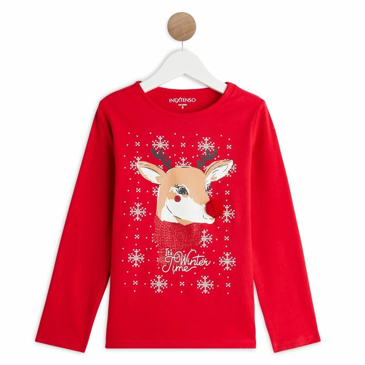 Nouveau 👍 IN EXTENSO T-shirt Manches Longues Rennes De Noël Fille ⭐ 3 Nouveau 👍 IN EXTENSO T-shirt Manches Longues Rennes De Noël Fille ⭐