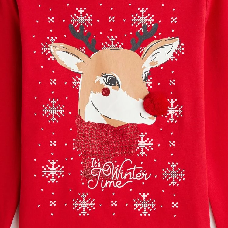 Nouveau 👍 IN EXTENSO T-shirt Manches Longues Rennes De Noël Fille ⭐ 4 Nouveau 👍 IN EXTENSO T-shirt Manches Longues Rennes De Noël Fille ⭐ – Image 2