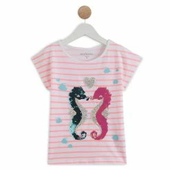 Offres ⌛ IN EXTENSO T-shirt Manches Courtes Rayés à Sequins Papillon Fille 👍