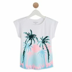 Promo 👏 IN EXTENSO T-shirt Manches Courtes Palmiers à Sequins Fille ✨