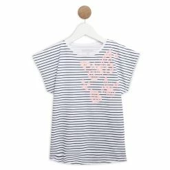 Tout neuf 🔥 IN EXTENSO T-shirt Manches Courtes à Rayures Fille 💯