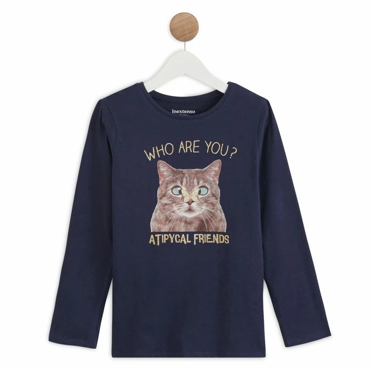 Remise ⭐ IN EXTENSO T-shirt Manches Longues Chat Fille ⭐ 3 Remise ⭐ IN EXTENSO T-shirt Manches Longues Chat Fille ⭐
