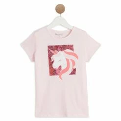 Tout neuf 🛒 IN EXTENSO T-shirt Manches Courtes à Sequins Réversibles Licorne Fille 🤩