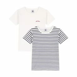 Acheter 🧨 PETIT BATEAU Lot De 2 T-shirt Manches Courtes Marinière Enfant 😉