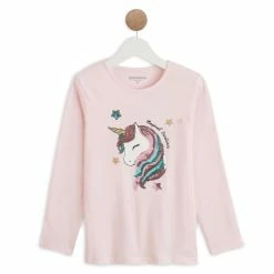 Sortie 🔔 IN EXTENSO T-shirt Manches Longues à Sequins Licorne Fille ⭐